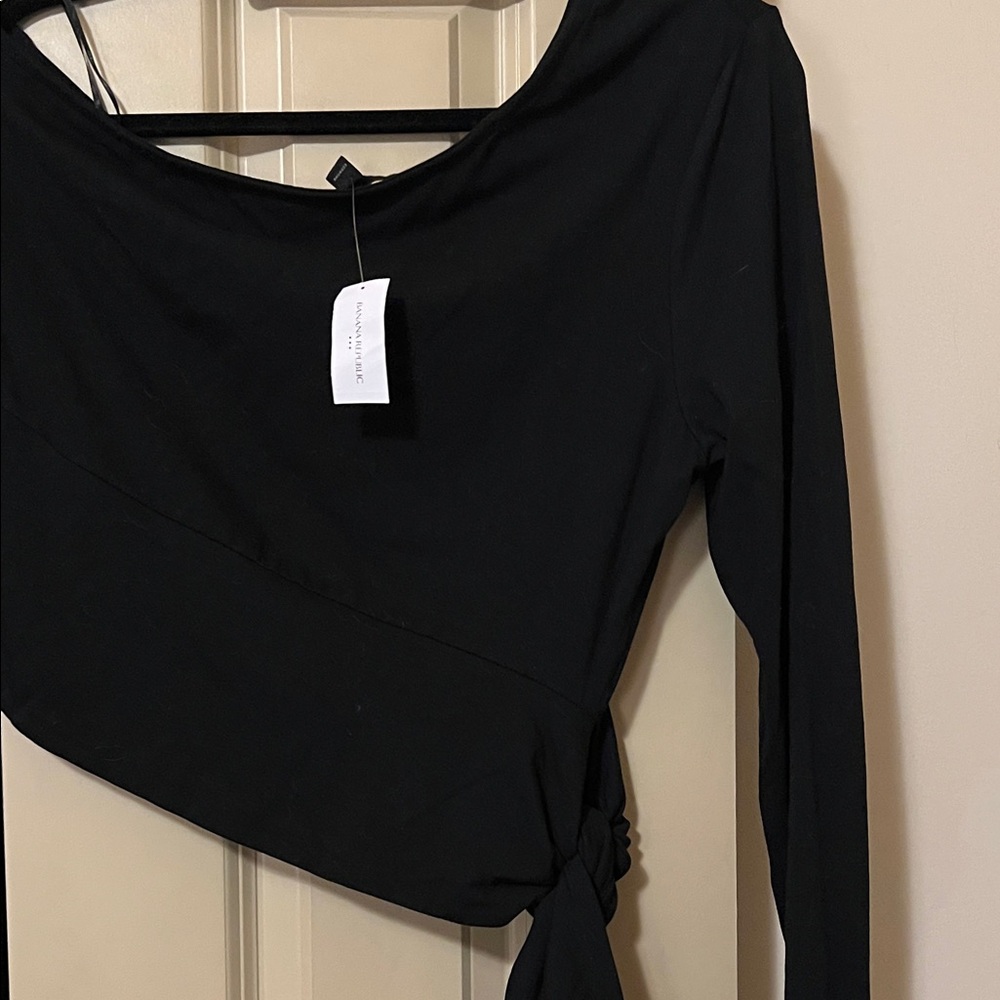 Banana Republic Black One-Shoulder Long Sleeve Top with Side Tie - Picture 5 of 5